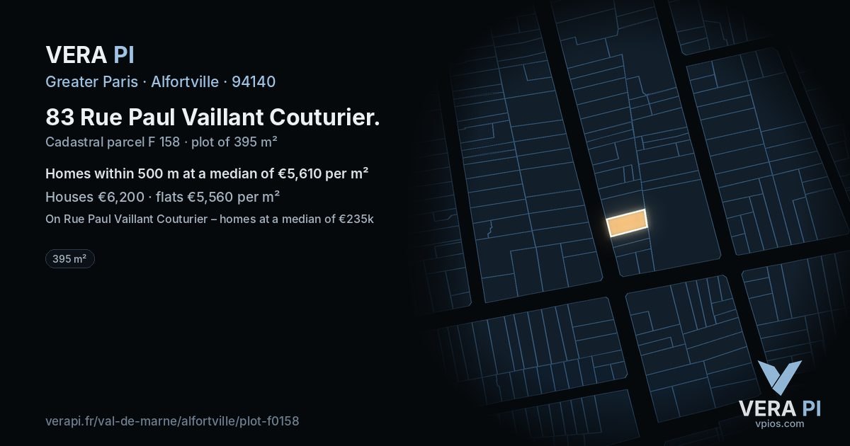 83 Rue Paul Vaillant Couturier, Alfortville at night – the plot lit, the parcels around coloured by the prices near them