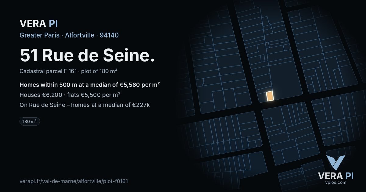 51 Rue de Seine, Alfortville at night – the plot lit, the parcels around coloured by the prices near them