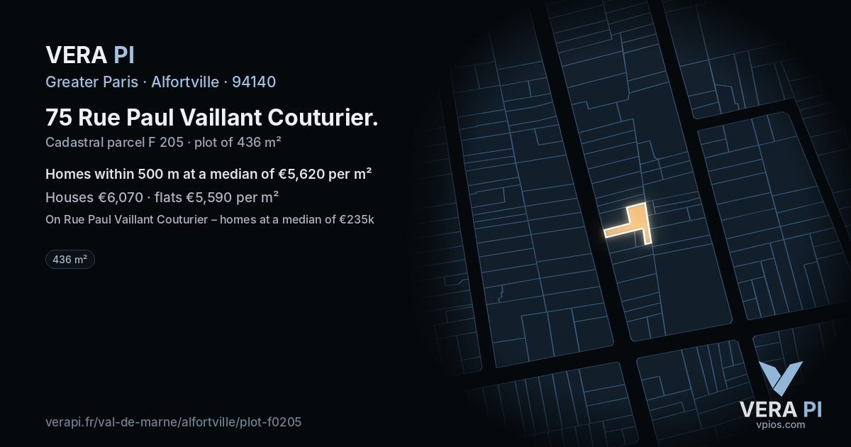 75 Rue Paul Vaillant Couturier, Alfortville at night – the plot lit, the parcels around coloured by the prices near them