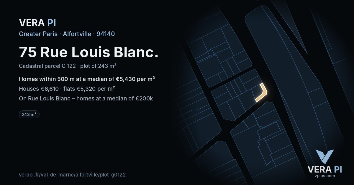 75 Rue Louis Blanc, Alfortville at night – the plot lit, the parcels around coloured by the prices near them
