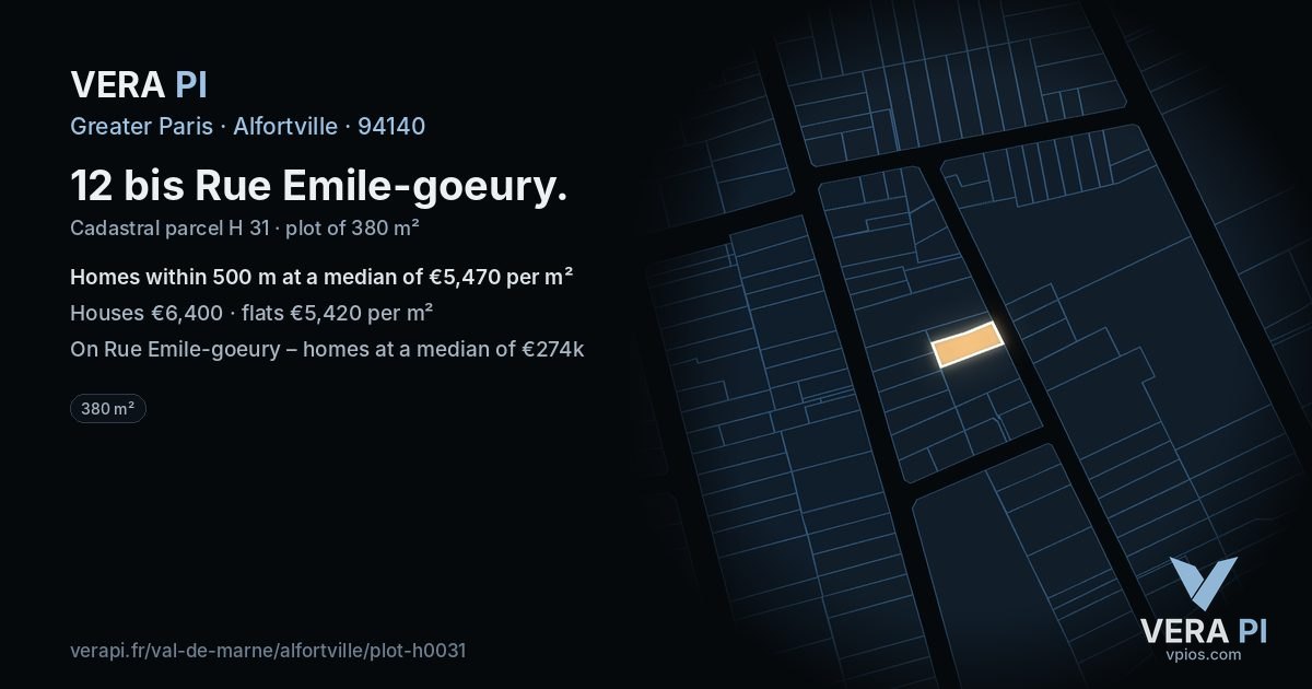 12 bis Rue Emile-goeury, Alfortville at night – the plot lit, the parcels around coloured by the prices near them