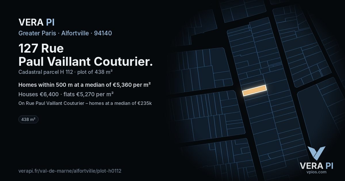 127 Rue Paul Vaillant Couturier, Alfortville at night – the plot lit, the parcels around coloured by the prices near them