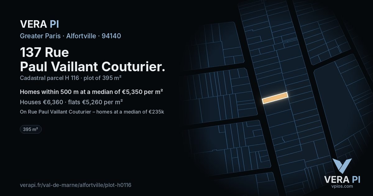 137 Rue Paul Vaillant Couturier, Alfortville at night – the plot lit, the parcels around coloured by the prices near them