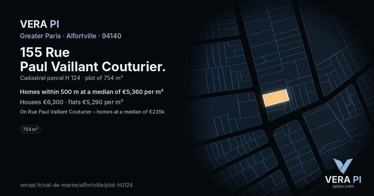 155 Rue Paul Vaillant Couturier, Alfortville at night – the plot lit, the parcels around coloured by the prices near them