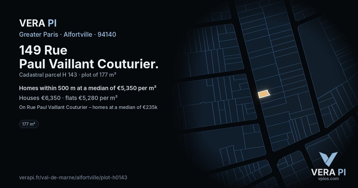 149 Rue Paul Vaillant Couturier, Alfortville at night – the plot lit, the parcels around coloured by the prices near them
