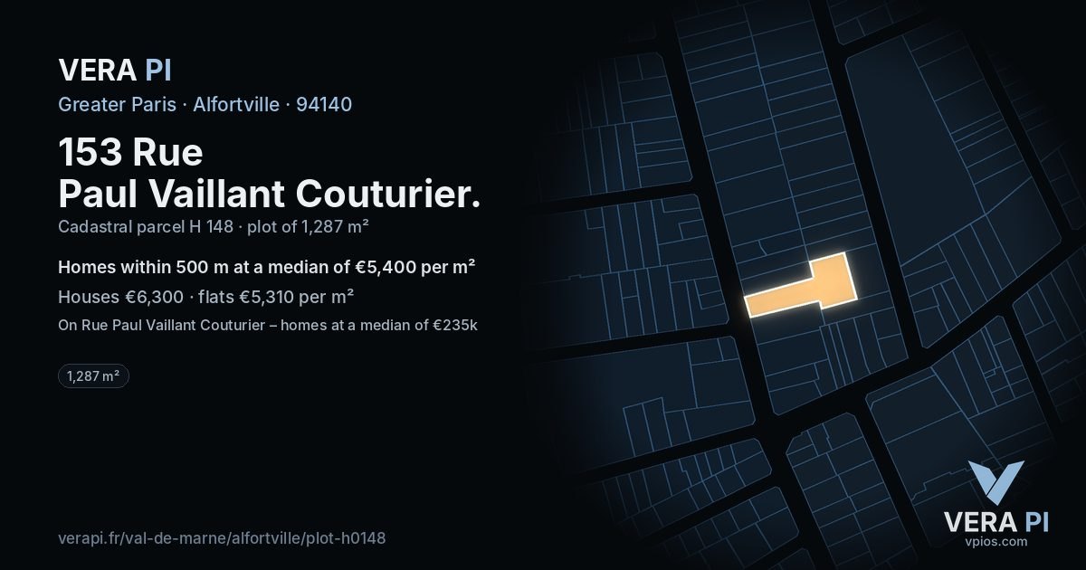 153 Rue Paul Vaillant Couturier, Alfortville at night – the plot lit, the parcels around coloured by the prices near them