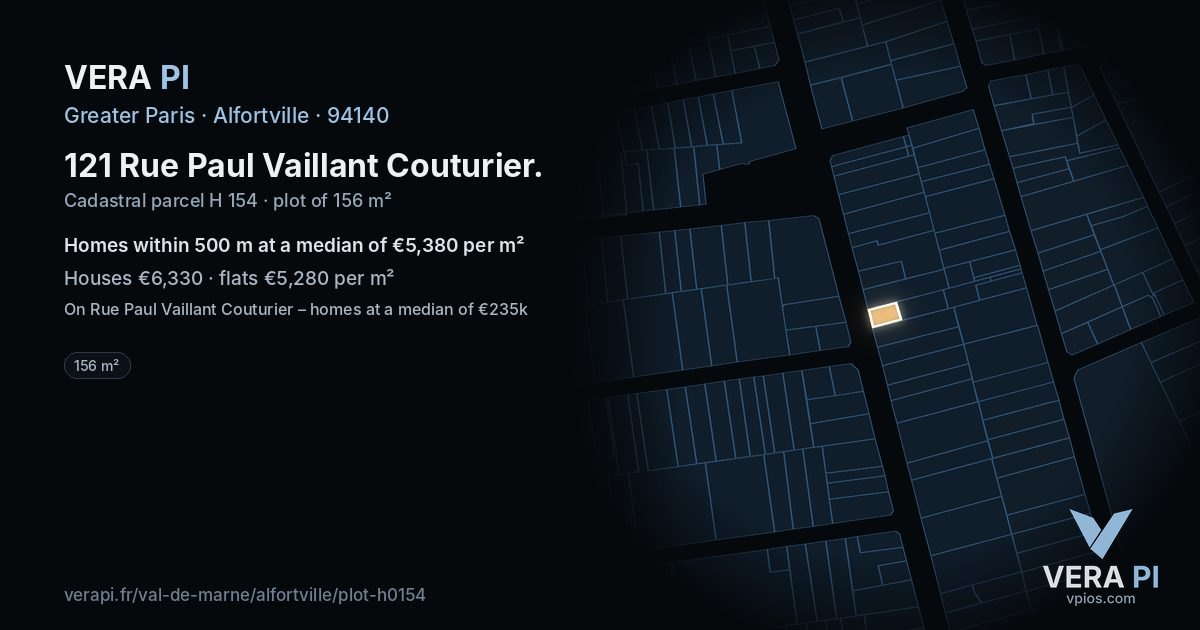 121 Rue Paul Vaillant Couturier, Alfortville at night – the plot lit, the parcels around coloured by the prices near them