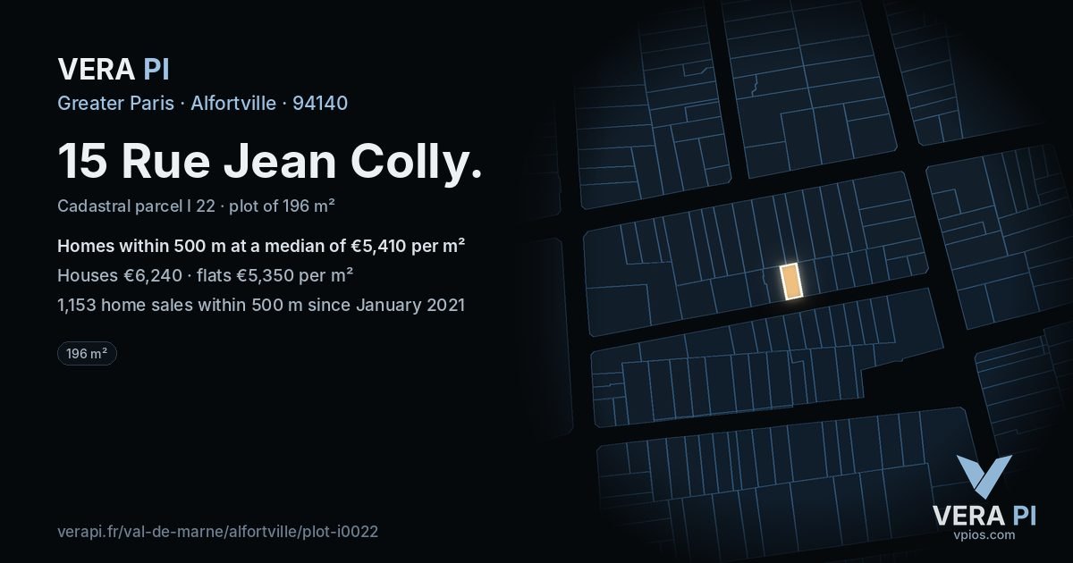 15 Rue Jean Colly, Alfortville at night – the plot lit, the parcels around coloured by the prices near them