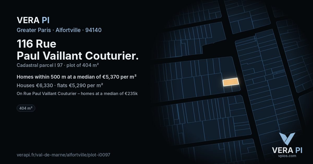 116 Rue Paul Vaillant Couturier, Alfortville at night – the plot lit, the parcels around coloured by the prices near them