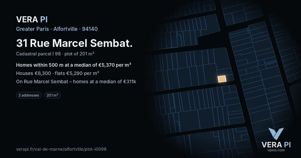 31 Rue Marcel Sembat, Alfortville at night – the plot lit, the parcels around coloured by the prices near them