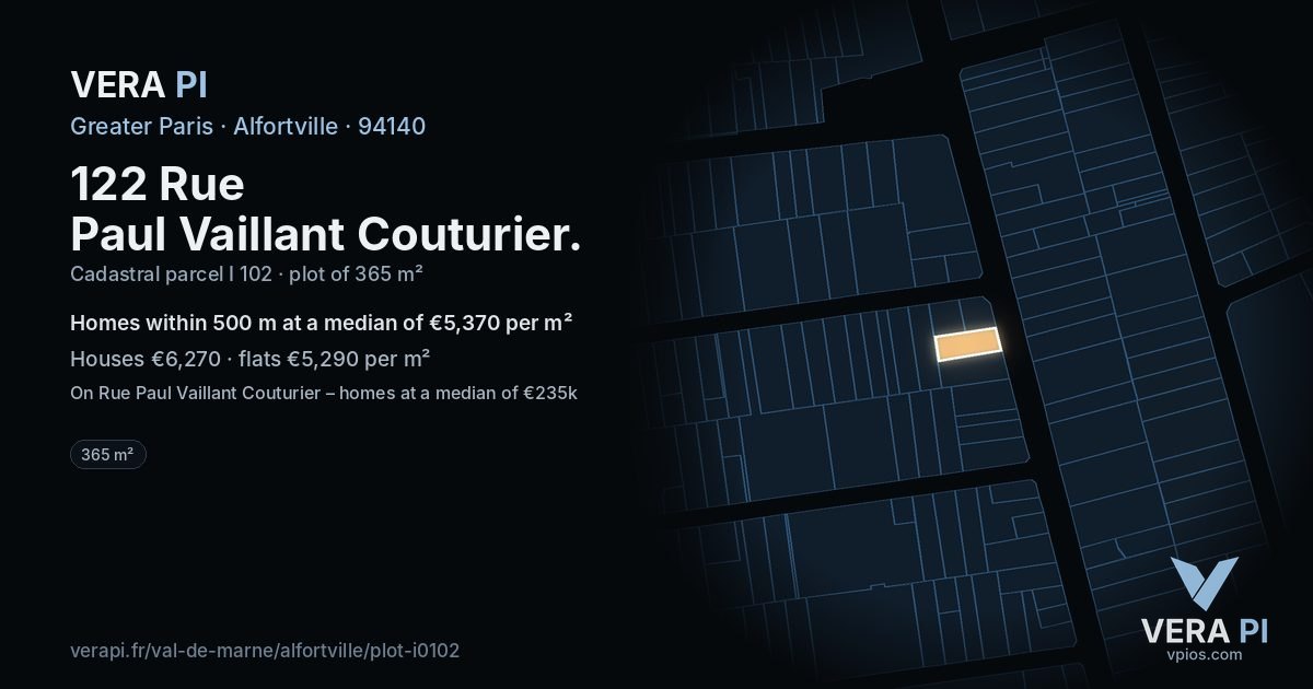 122 Rue Paul Vaillant Couturier, Alfortville at night – the plot lit, the parcels around coloured by the prices near them