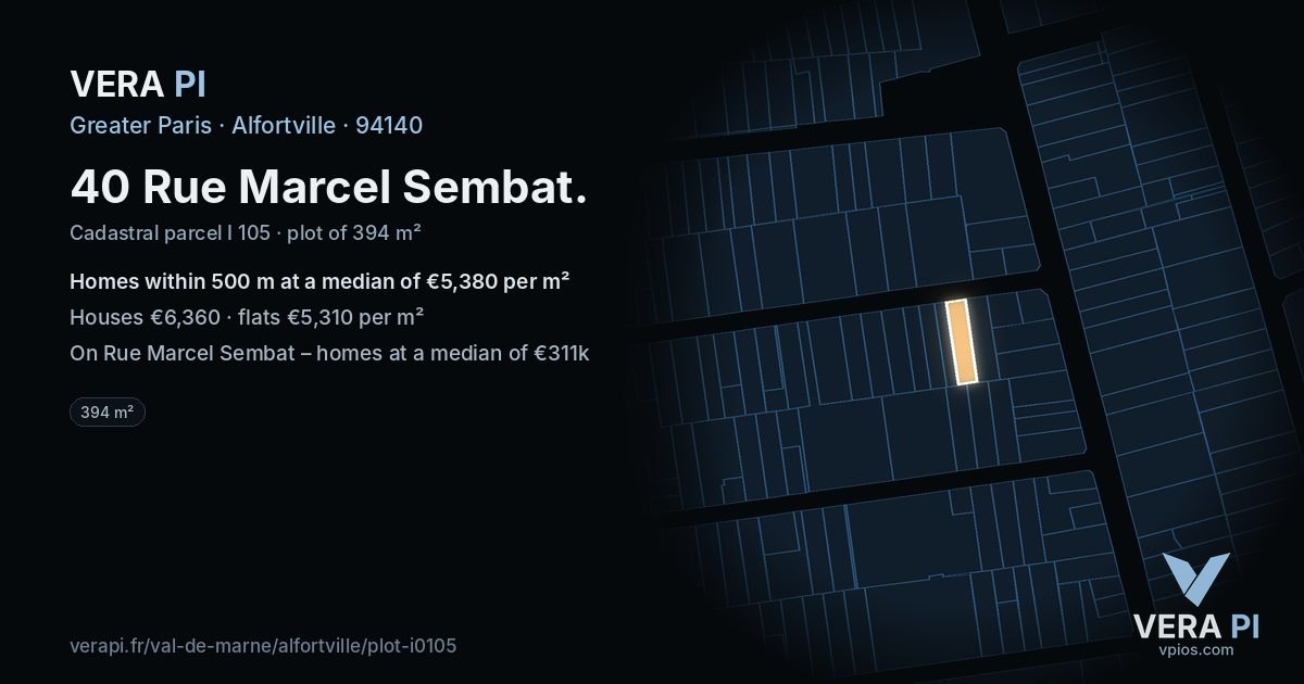 40 Rue Marcel Sembat, Alfortville at night – the plot lit, the parcels around coloured by the prices near them