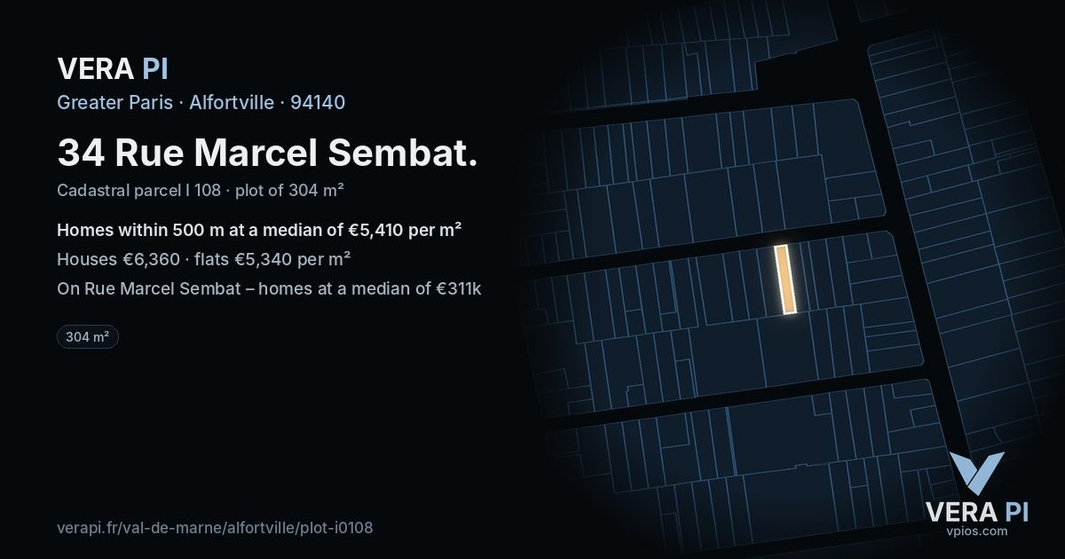 34 Rue Marcel Sembat, Alfortville at night – the plot lit, the parcels around coloured by the prices near them