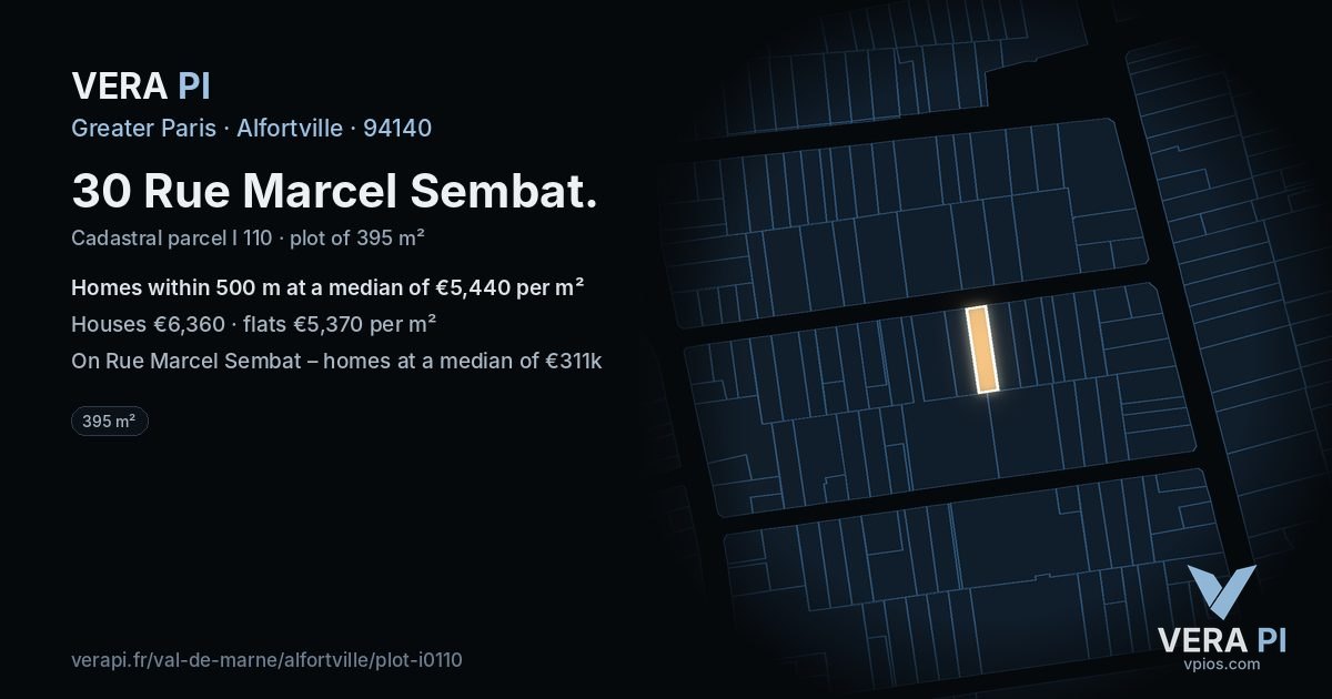 30 Rue Marcel Sembat, Alfortville at night – the plot lit, the parcels around coloured by the prices near them