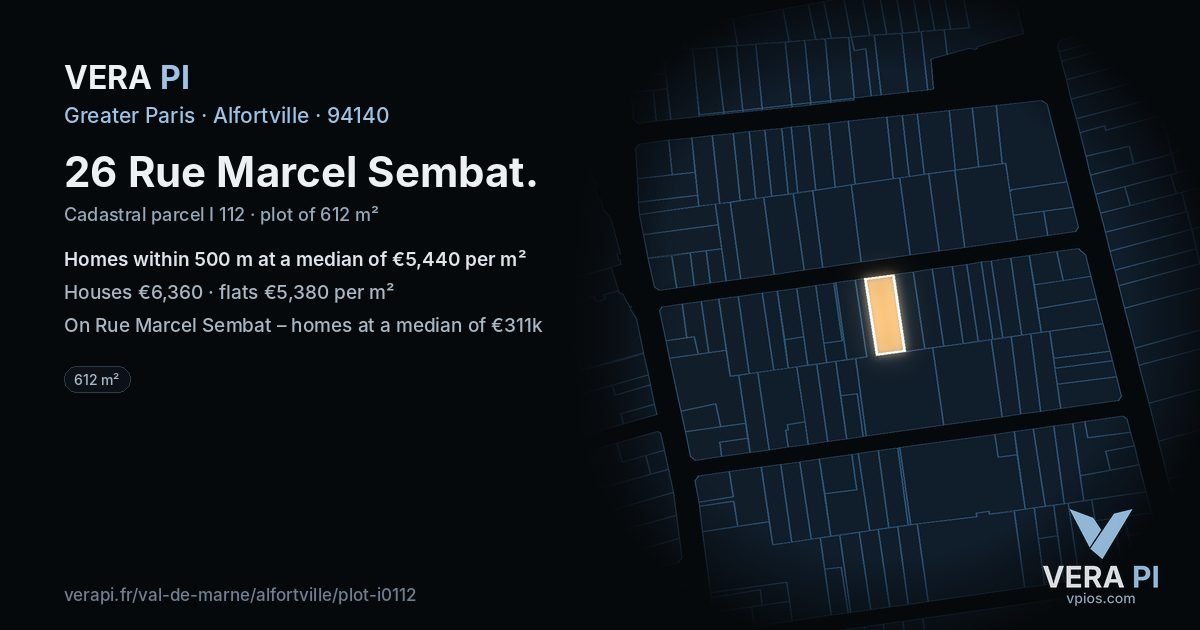 26 Rue Marcel Sembat, Alfortville at night – the plot lit, the parcels around coloured by the prices near them