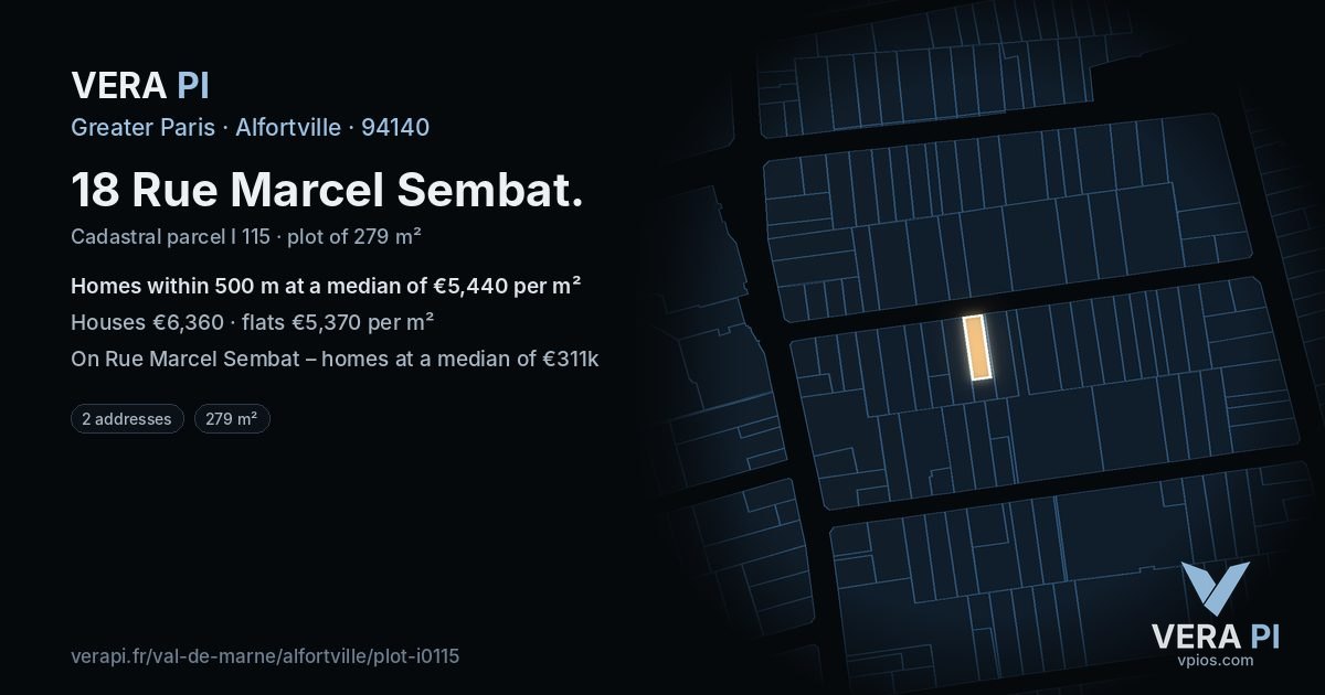 18 Rue Marcel Sembat, Alfortville at night – the plot lit, the parcels around coloured by the prices near them