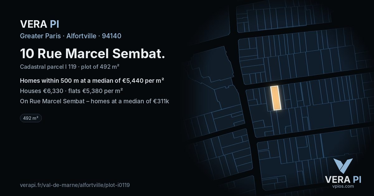 10 Rue Marcel Sembat, Alfortville at night – the plot lit, the parcels around coloured by the prices near them
