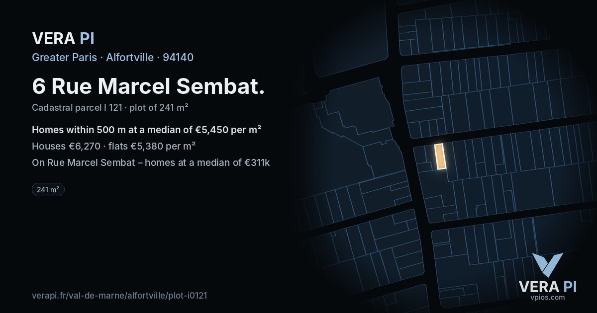 6 Rue Marcel Sembat, Alfortville at night – the plot lit, the parcels around coloured by the prices near them