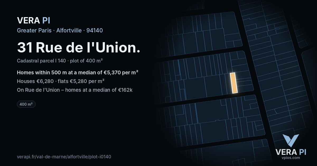 31 Rue de l'Union, Alfortville at night – the plot lit, the parcels around coloured by the prices near them