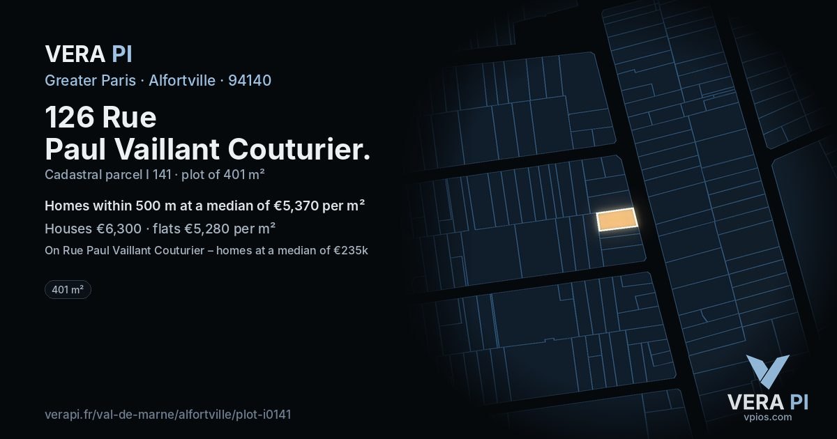126 Rue Paul Vaillant Couturier, Alfortville at night – the plot lit, the parcels around coloured by the prices near them