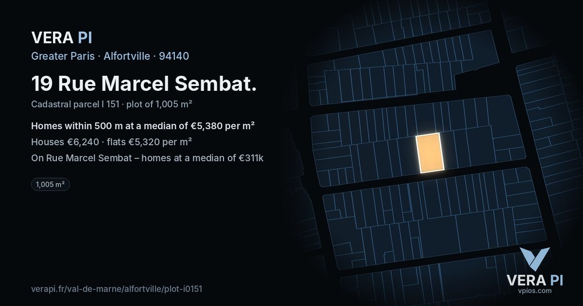 19 Rue Marcel Sembat, Alfortville at night – the plot lit, the parcels around coloured by the prices near them