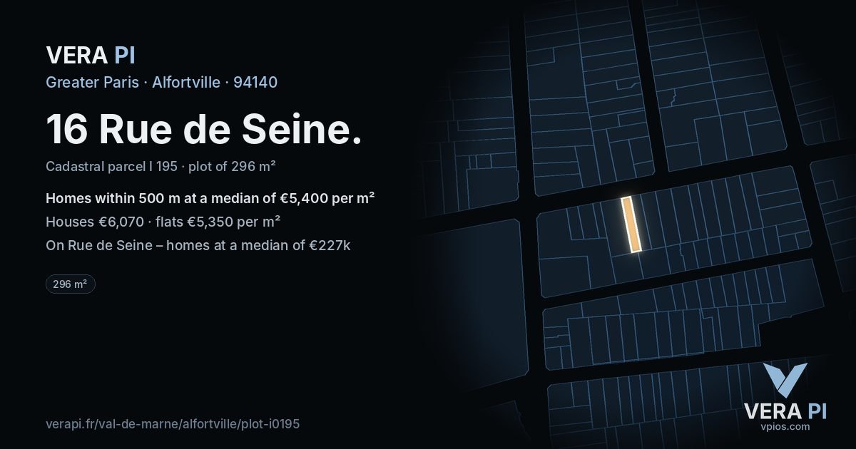 16 Rue de Seine, Alfortville at night – the plot lit, the parcels around coloured by the prices near them