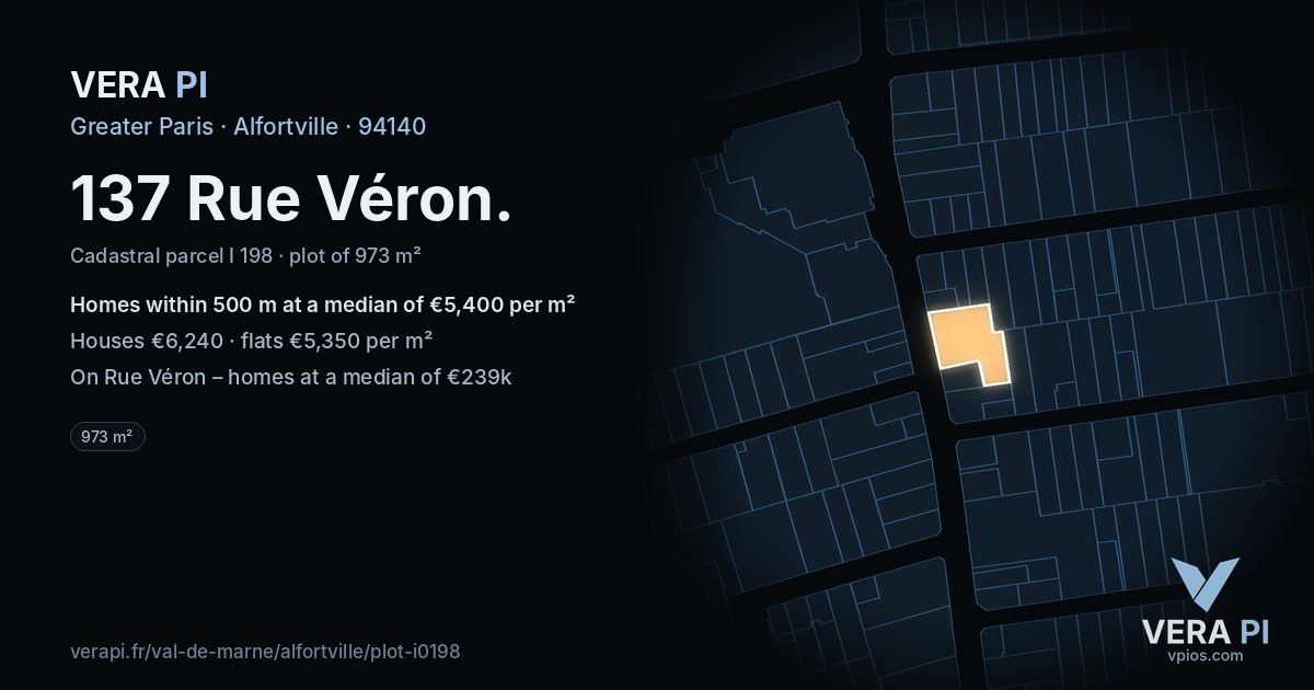 137 Rue Véron, Alfortville at night – the plot lit, the parcels around coloured by the prices near them