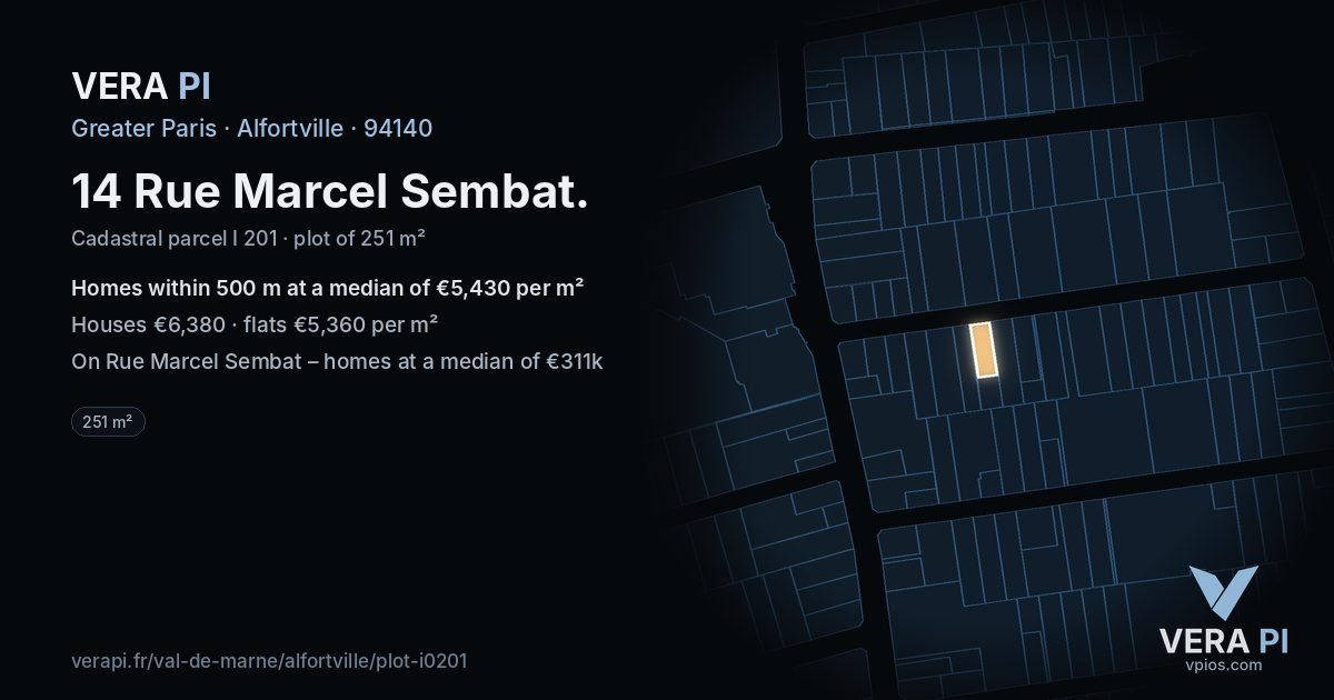 14 Rue Marcel Sembat, Alfortville at night – the plot lit, the parcels around coloured by the prices near them