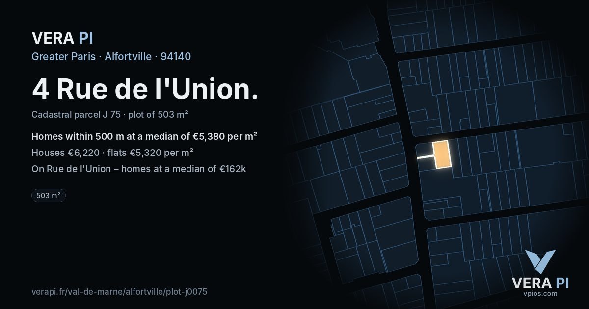 4 Rue de l'Union, Alfortville at night – the plot lit, the parcels around coloured by the prices near them