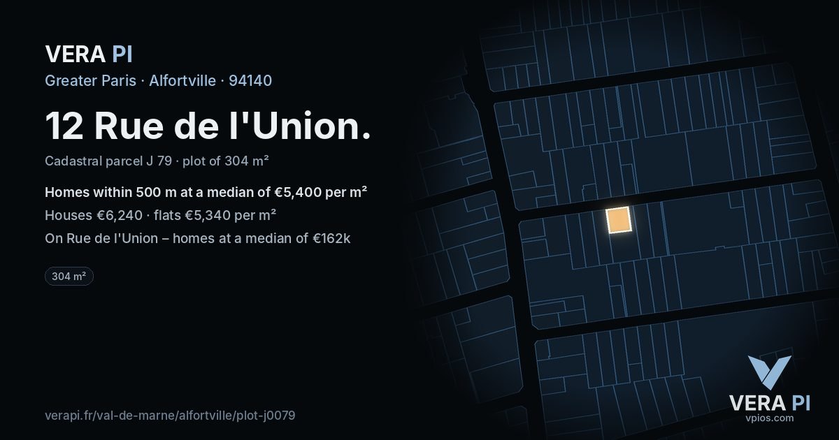 12 Rue de l'Union, Alfortville at night – the plot lit, the parcels around coloured by the prices near them