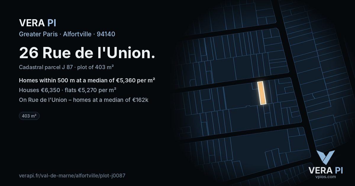 26 Rue de l'Union, Alfortville at night – the plot lit, the parcels around coloured by the prices near them