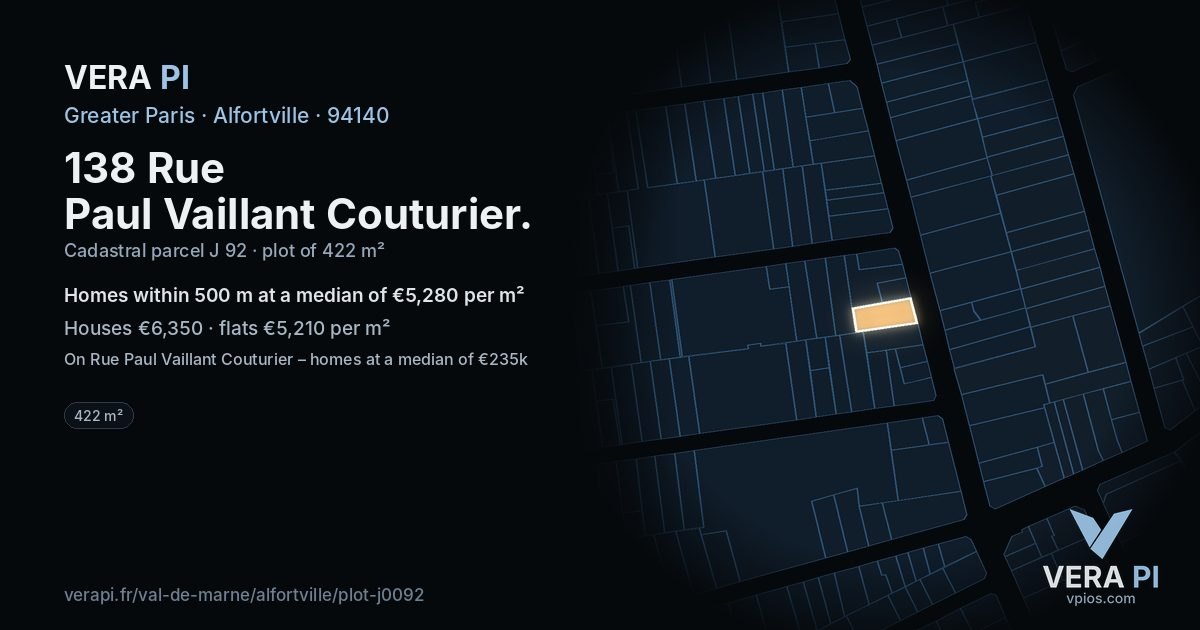 138 Rue Paul Vaillant Couturier, Alfortville at night – the plot lit, the parcels around coloured by the prices near them