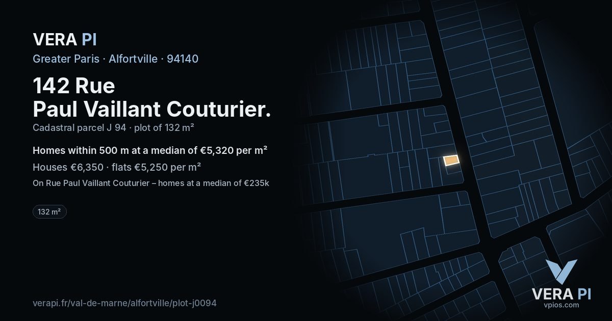 142 Rue Paul Vaillant Couturier, Alfortville at night – the plot lit, the parcels around coloured by the prices near them