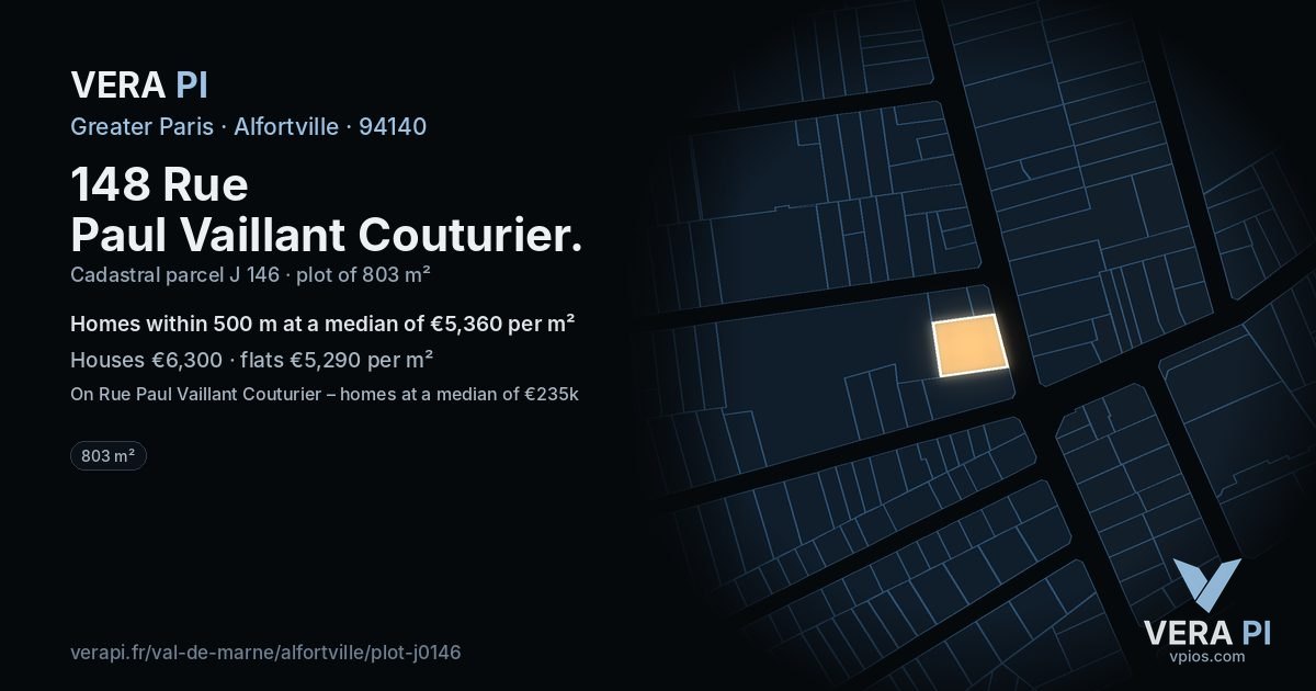 148 Rue Paul Vaillant Couturier, Alfortville at night – the plot lit, the parcels around coloured by the prices near them