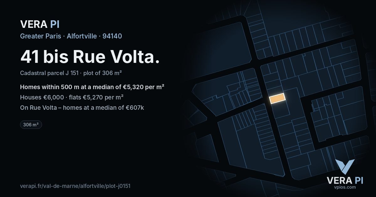41 bis Rue Volta, Alfortville at night – the plot lit, the parcels around coloured by the prices near them