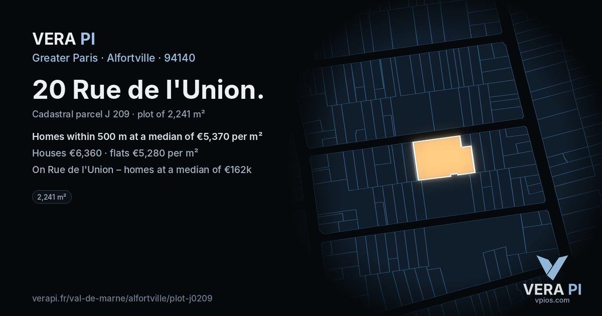 20 Rue de l'Union, Alfortville at night – the plot lit, the parcels around coloured by the prices near them