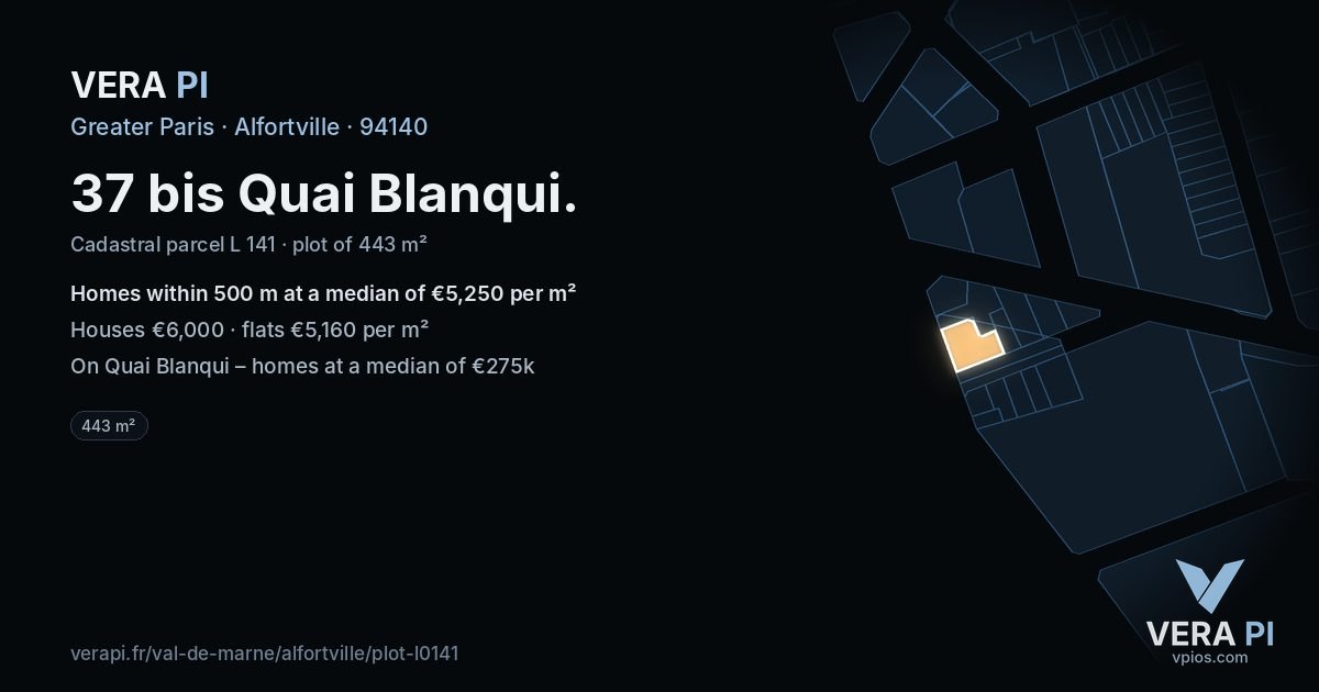 37 bis Quai Blanqui, Alfortville at night – the plot lit, the parcels around coloured by the prices near them