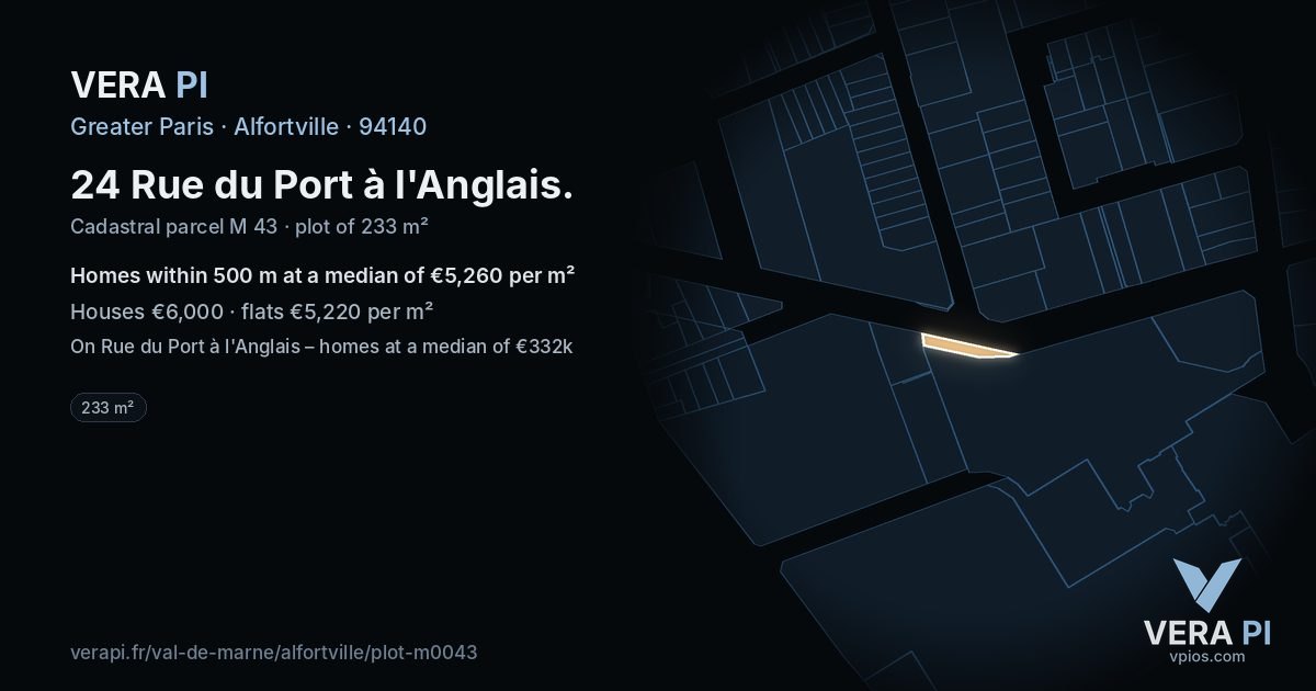 24 Rue du Port à l'Anglais, Alfortville at night – the plot lit, the parcels around coloured by the prices near them