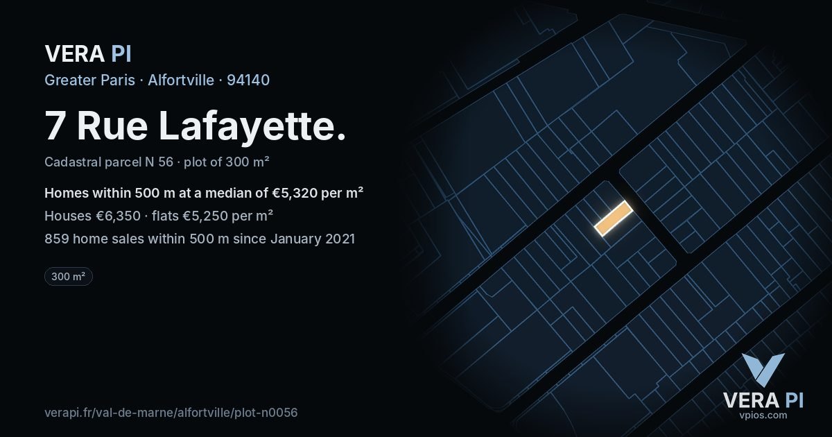7 Rue Lafayette, Alfortville at night – the plot lit, the parcels around coloured by the prices near them