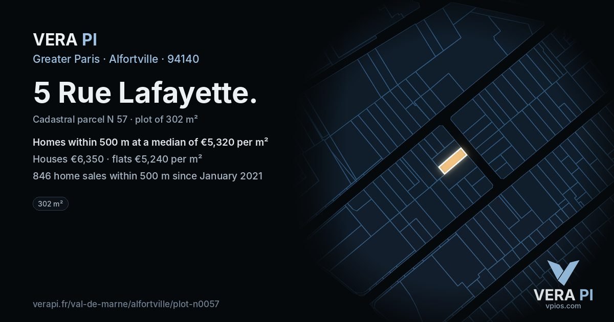 5 Rue Lafayette, Alfortville at night – the plot lit, the parcels around coloured by the prices near them