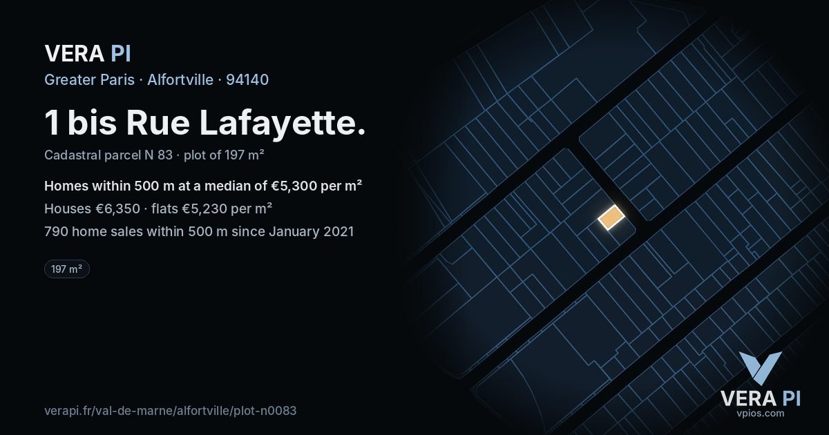 1 bis Rue Lafayette, Alfortville at night – the plot lit, the parcels around coloured by the prices near them