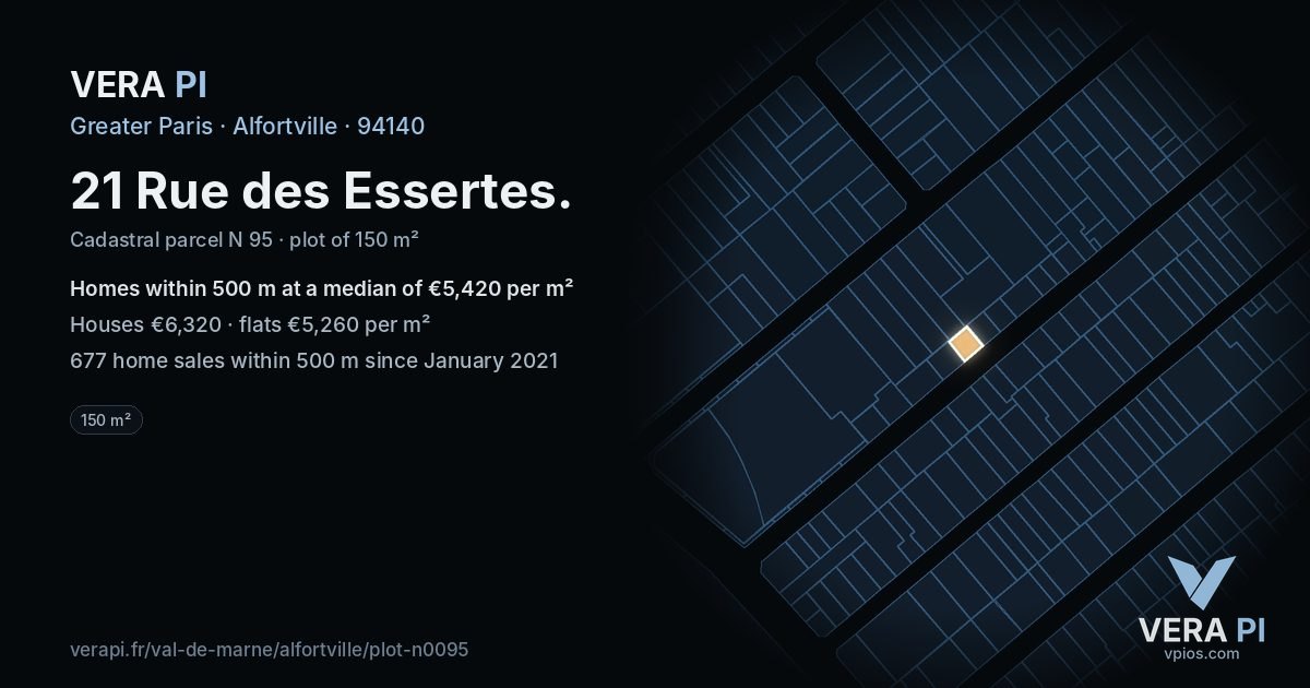 21 Rue des Essertes, Alfortville at night – the plot lit, the parcels around coloured by the prices near them