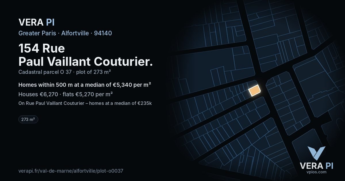 154 Rue Paul Vaillant Couturier, Alfortville at night – the plot lit, the parcels around coloured by the prices near them