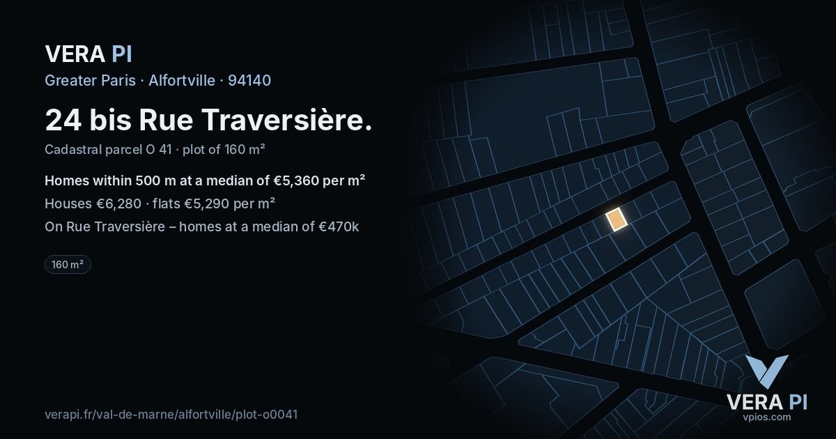 24 bis Rue Traversière, Alfortville at night – the plot lit, the parcels around coloured by the prices near them
