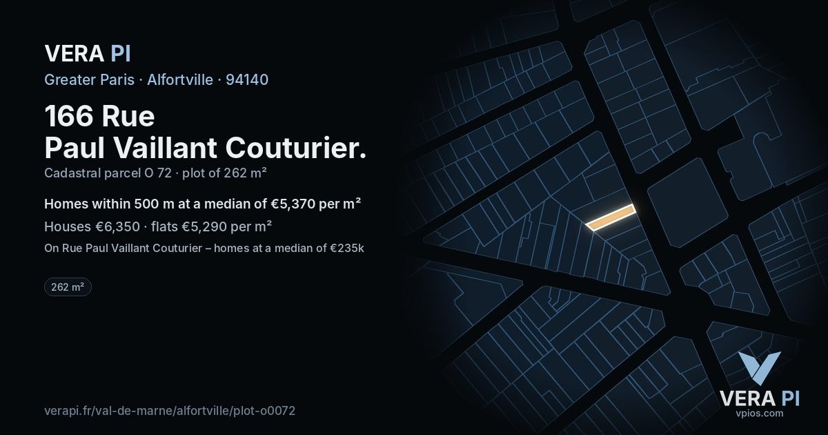 166 Rue Paul Vaillant Couturier, Alfortville at night – the plot lit, the parcels around coloured by the prices near them