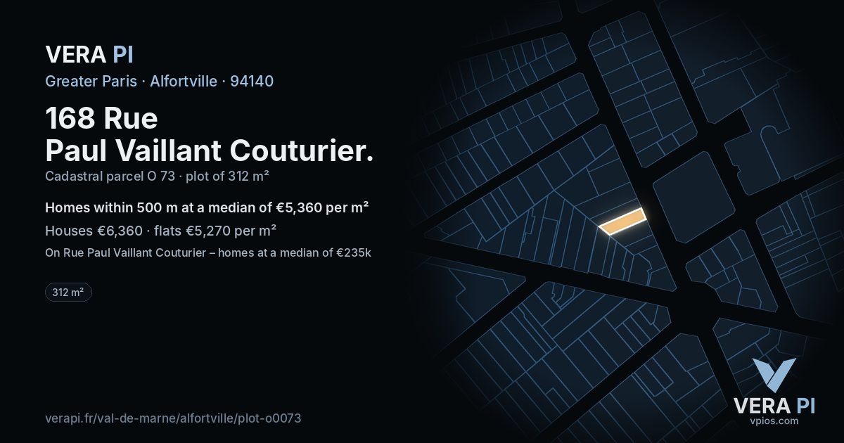 168 Rue Paul Vaillant Couturier, Alfortville at night – the plot lit, the parcels around coloured by the prices near them