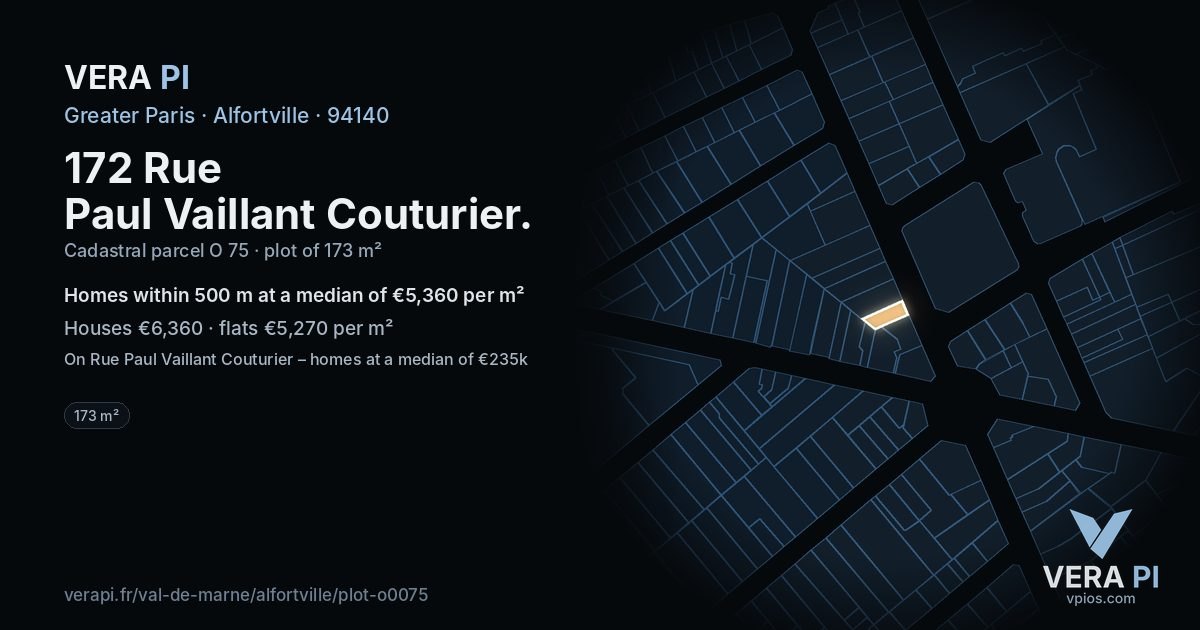 172 Rue Paul Vaillant Couturier, Alfortville at night – the plot lit, the parcels around coloured by the prices near them