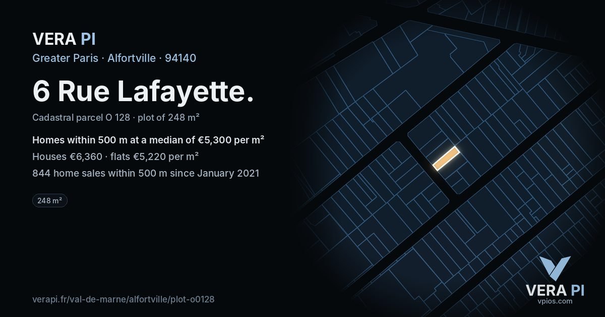 6 Rue Lafayette, Alfortville at night – the plot lit, the parcels around coloured by the prices near them