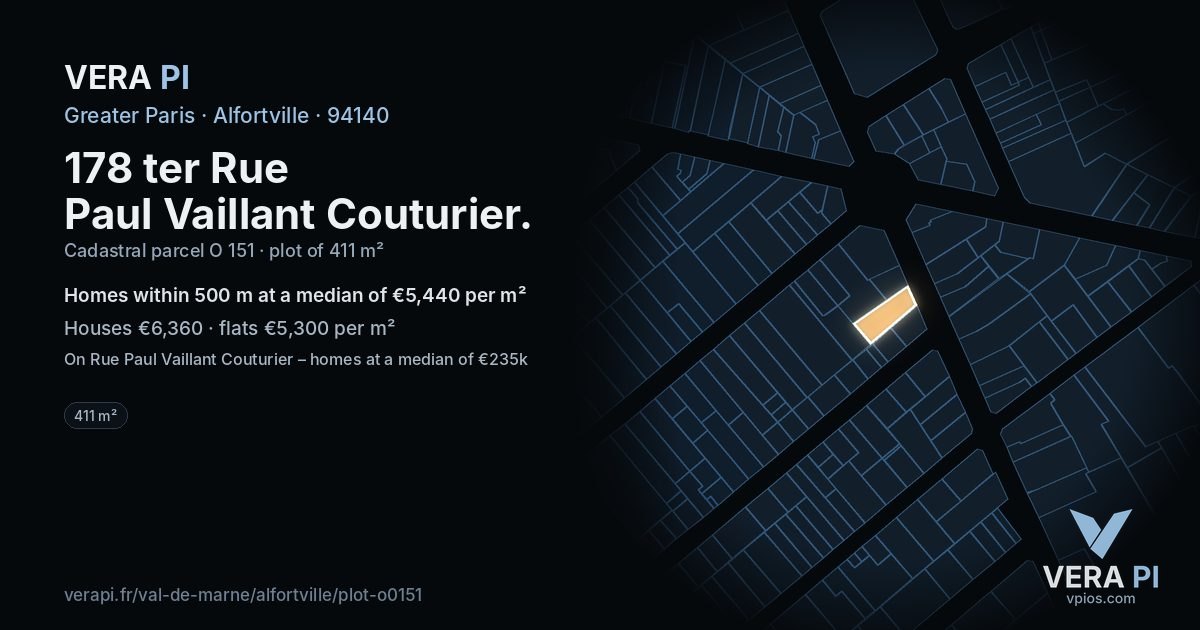178 ter Rue Paul Vaillant Couturier, Alfortville at night – the plot lit, the parcels around coloured by the prices near them