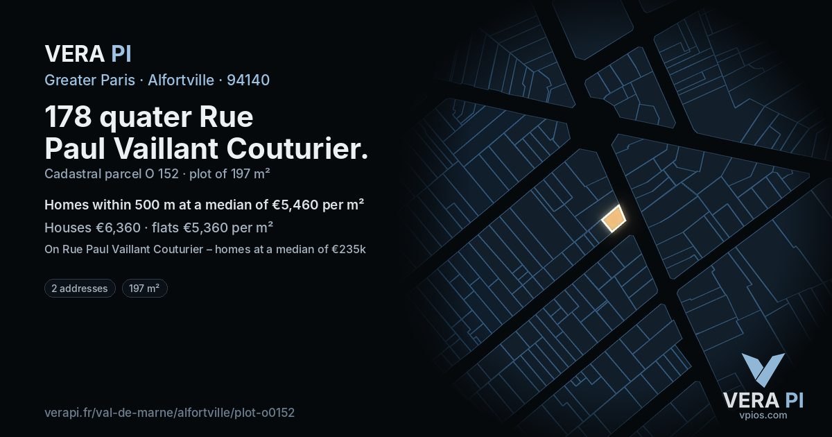 178 quater Rue Paul Vaillant Couturier, Alfortville at night – the plot lit, the parcels around coloured by the prices near them